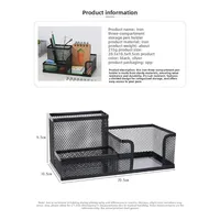 Black Mesh Desk Organizer with Pencil Holder And Storage Baskets 3 Compartments Office Supplies Caddy for Desktop Accessories 5