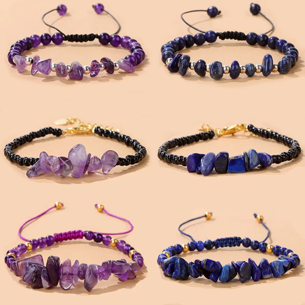 Naturstein Amethyste Lapislazuli Chip Perlen Armband unregelmäßige Kies Armbänder verstellbare Männer Frauen Armband Schmuck Geschenke