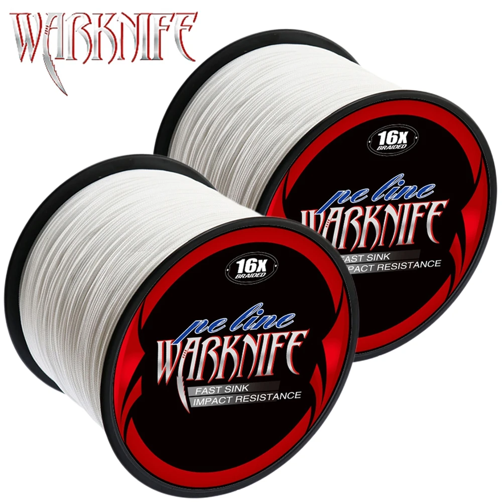 Warknife 16 Strands 100M - 2000M Hollow Core PE Braid Extreme Japan Braided Fishing Line 20LBs-500LBs Fishing Assist Line White 3
