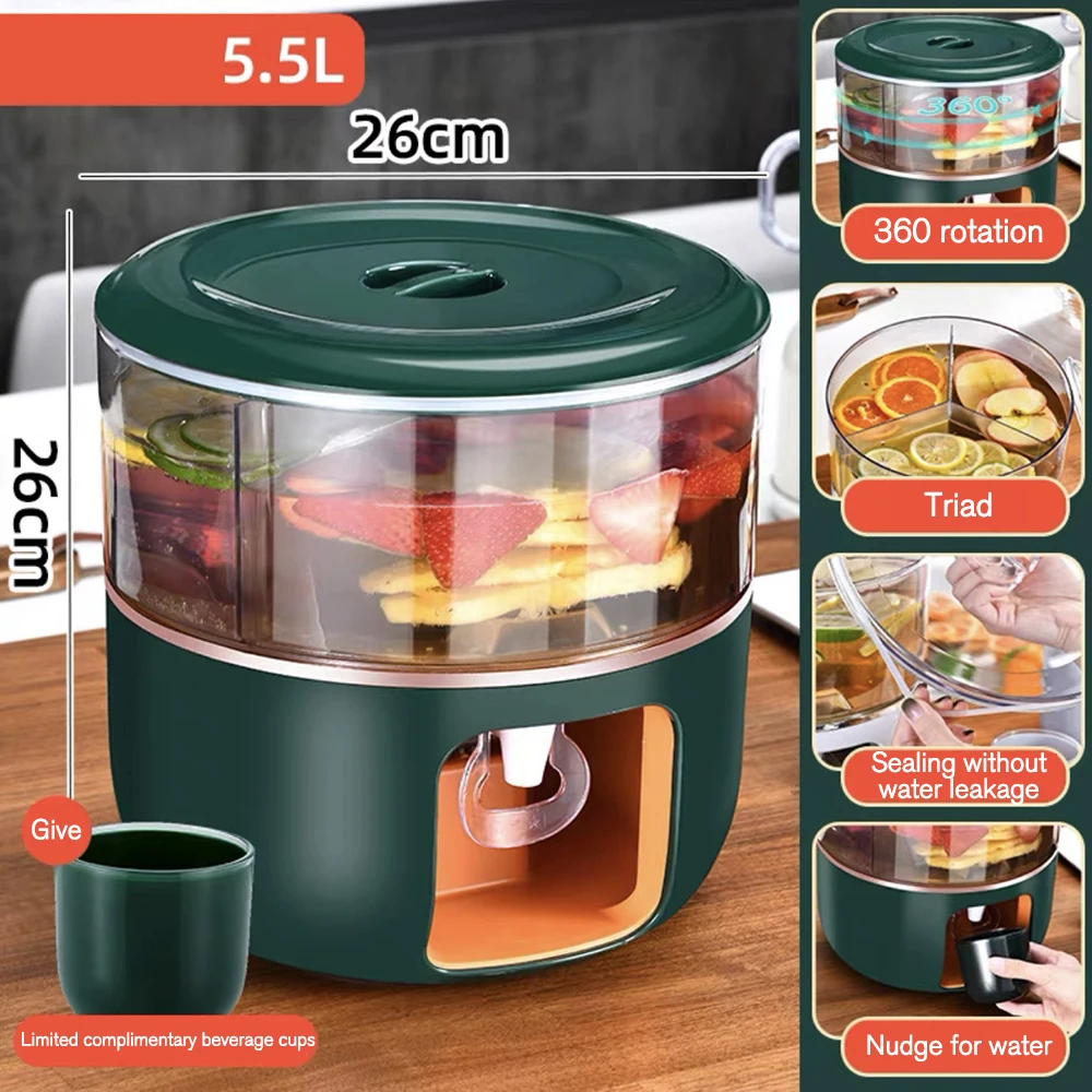 

Compartment Rotatable Cold Kettle Refrigerator with Faucet Large-capacity Household Ice Water Cup Juice Drink Cold Water Bucket