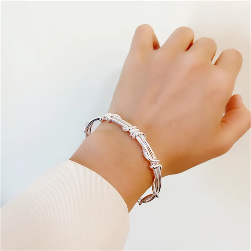 

WEDHOC 925 Sterling Silver Simple Fresh Branches Vines Intertwined Resizable Bracelet For Women Luxury Jewelry Party Gift