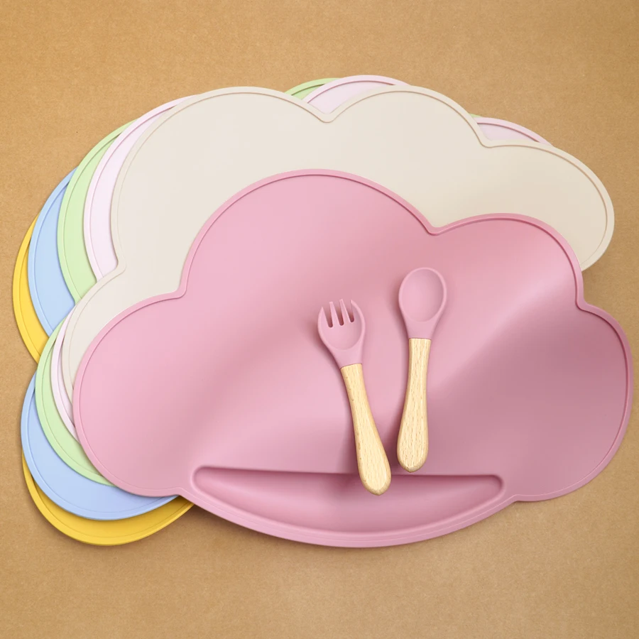 1pc Silicone Cloud Shape Baby Placemat Portable Placemat For Feeding Dishes Plate Kids Non-slip Plate Mat Children's Tableware 2