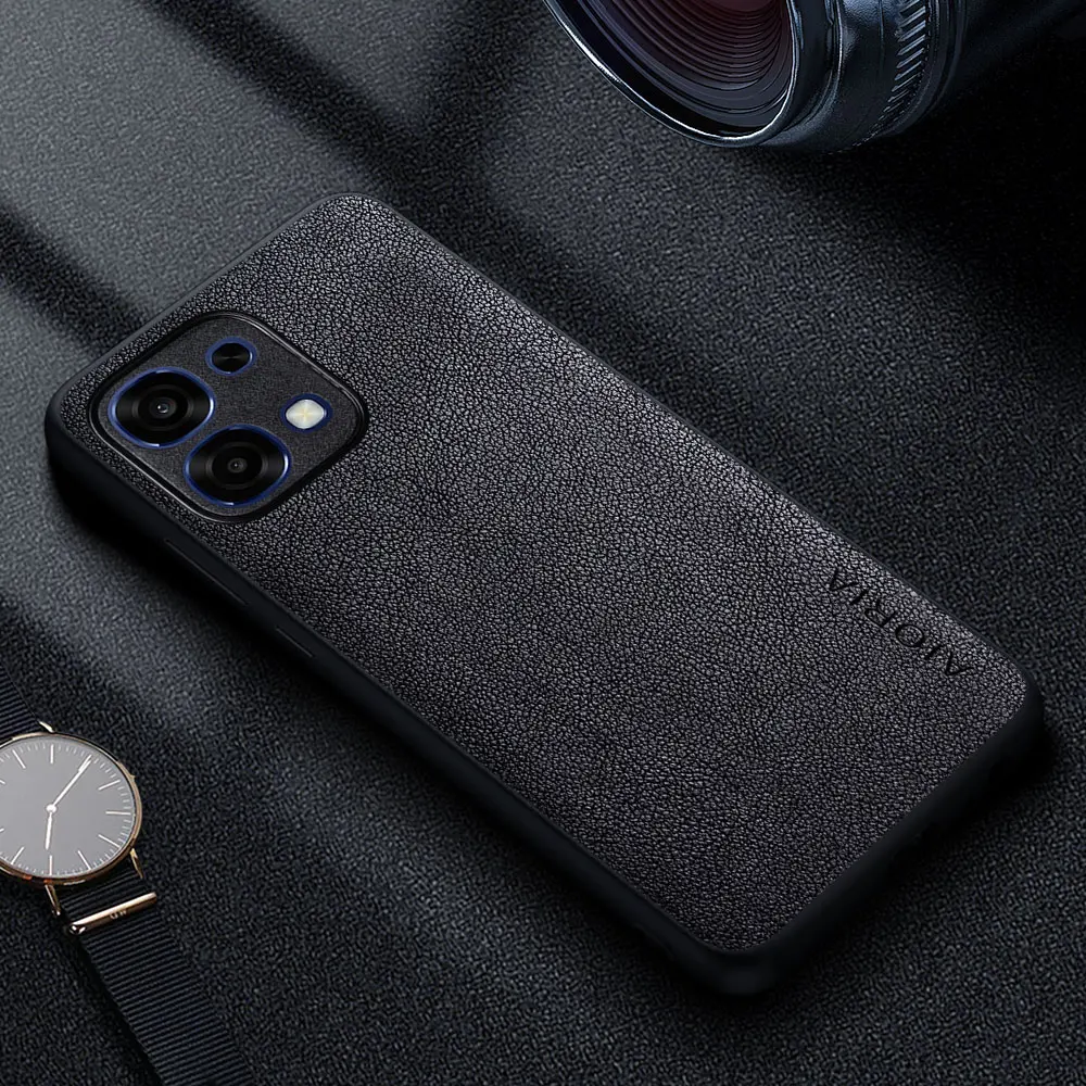 Premium Black PU Leather Phone Case with Full Package Anti-Drop Design and Precision Camera Cutout