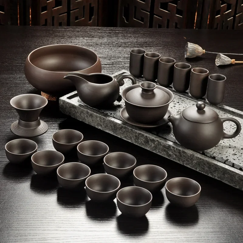 Yixing Purple Sand Tea Set Black/Red Ceramic Kung Fu Teapot Handmade Teacup Gaiwan Tureen Tea Ceremony