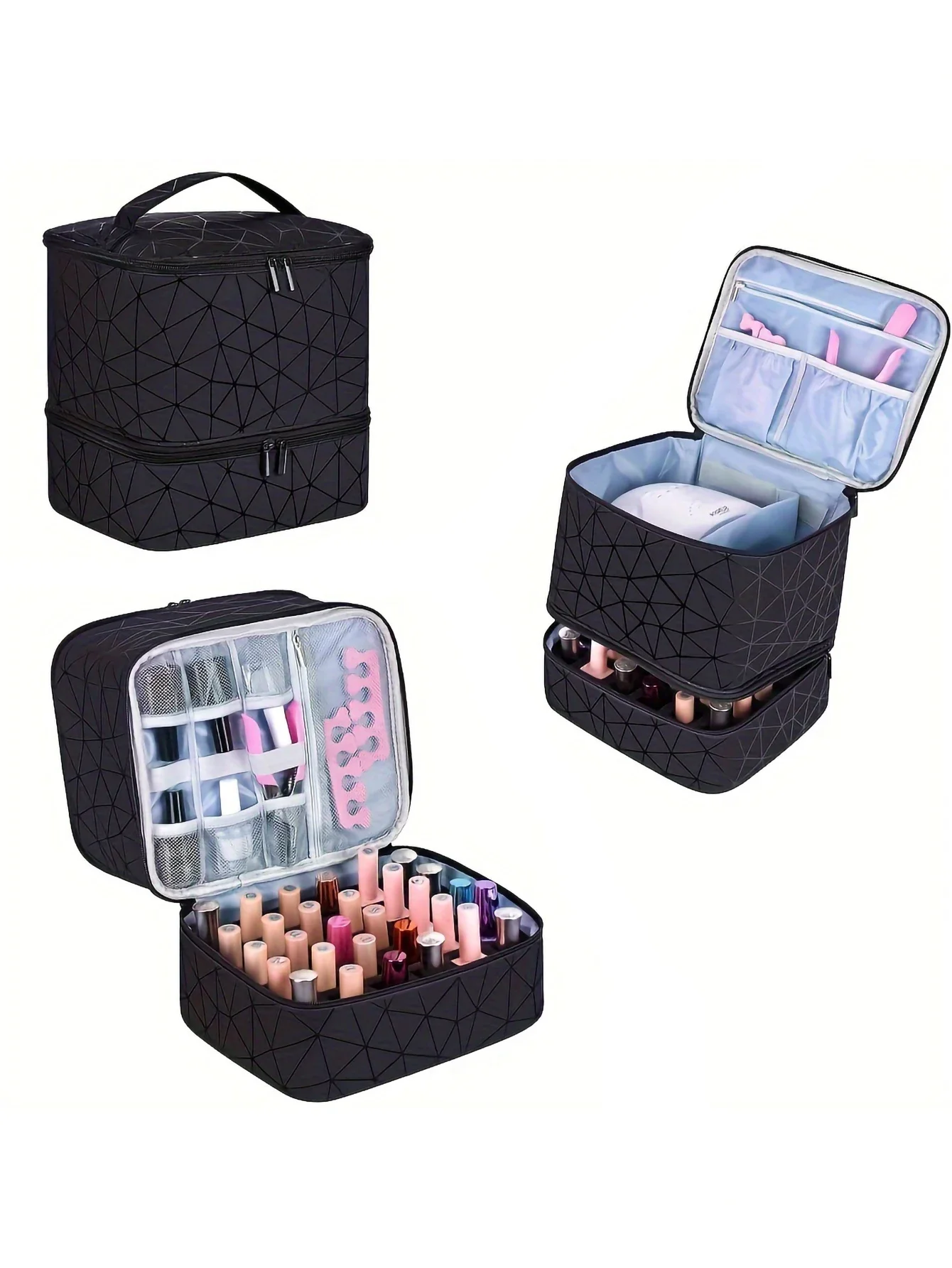 Women's Portable Double-layer Nail Polish Storage Bag Organizer Travel Essential Oil Storage Box Multi-function Bag makeup organizer cosmetic bag storage bag cosmetic storage bag makeup bag cosmetic case