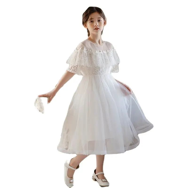 

Teenage Girls Princess Lace Dress Summer Ruffles Embroidery Floral Evening Dress Teen Children Clothes Kids White Prom Sundress