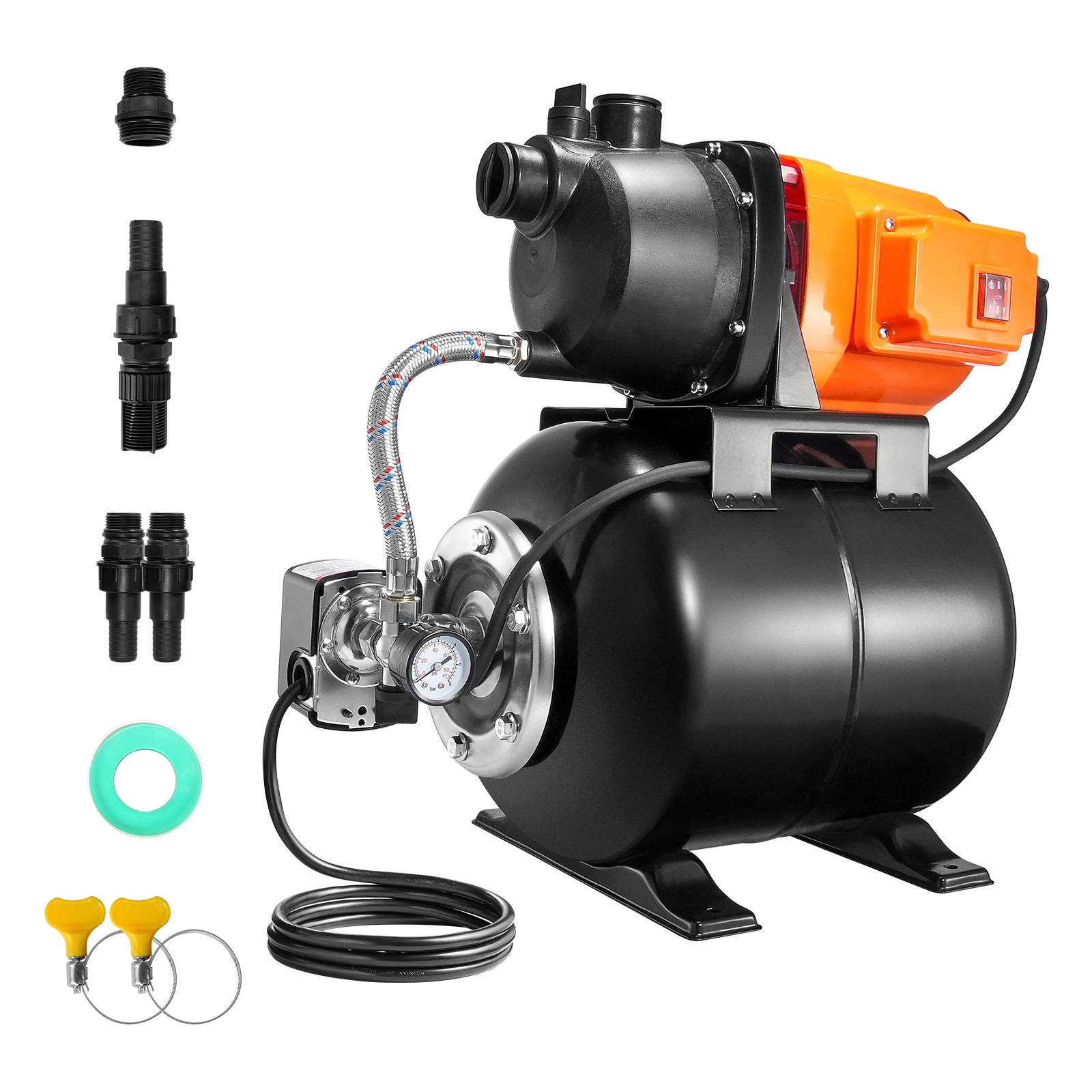 1 HP Shallow Well Pump 5 Gal Tank 1000 GPH Automatic Irrigation Water Booster Pump Home Garden