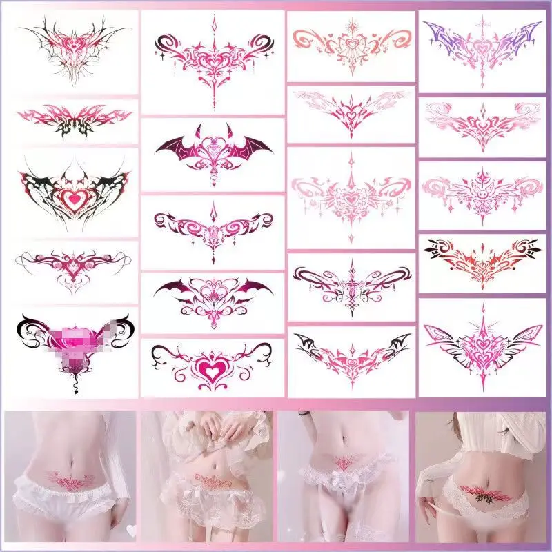 

20pc/Lot Waist Abdomen Sexy Temporary Tattoo Sticker Female Covered Scar Waterproof Succubus Totem Human Fake Tattoos Watercolor