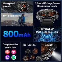 2025 New Sports Smartwatch 800mAh Battery 1.8-Inch HD TFT Display Wireless Talk LED Flashlight Stainless Steel Strap Compatible 2