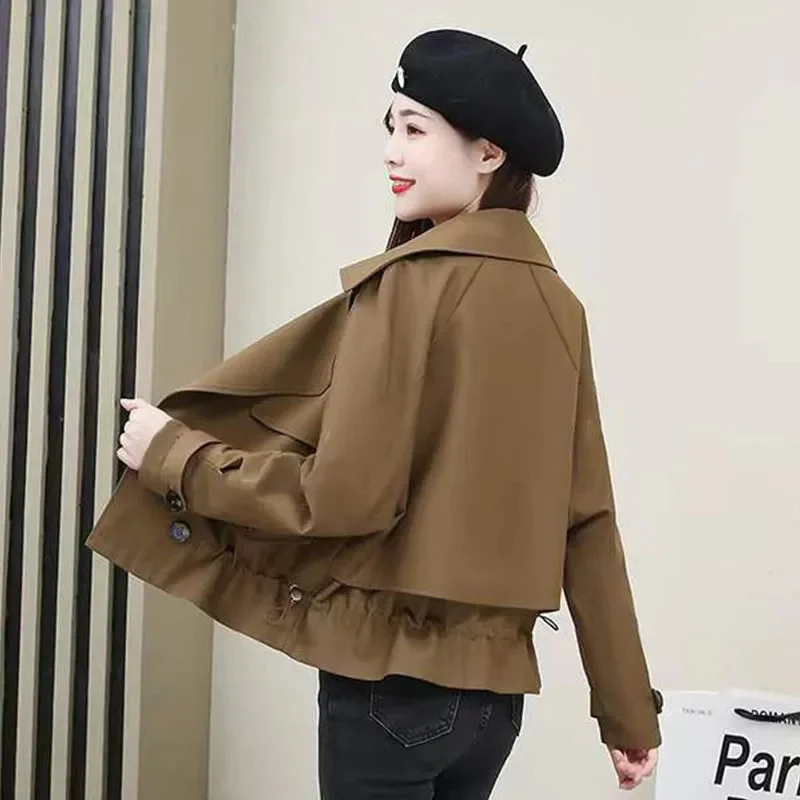 High-quality Windbreaker Women's Short Jacket 2024 Spring And Autumn New Large Lapel Double-Breasted Jacket Top Female Trench