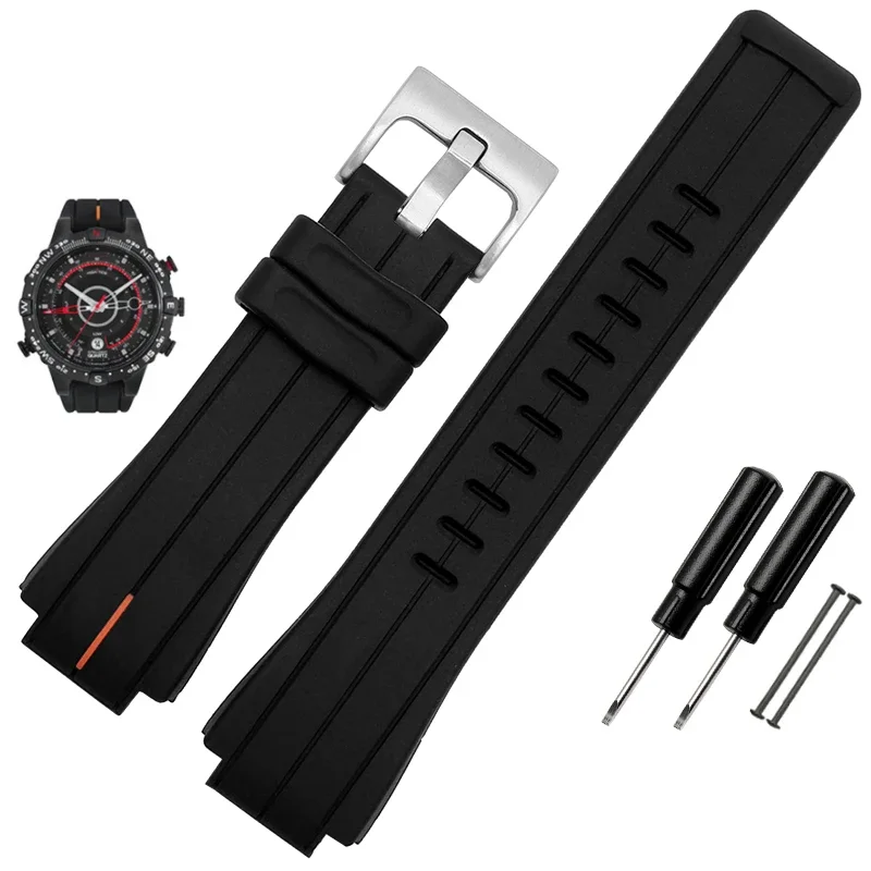 High-Quality Black Waterproof Silicone Sports Watchband - Men's 24mm