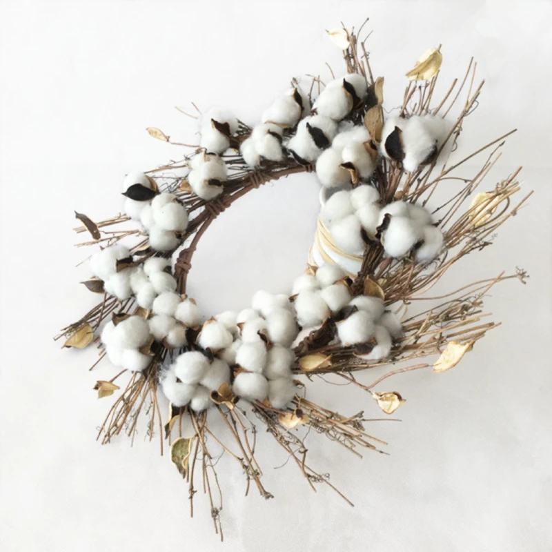 1 pc/Lot Natural Procurando Artificial Cotton Plant Pods Wreath para