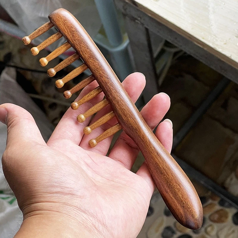 

Long Handle Sandalwood Comb Wide Tooth Meridian Scraping Massage Comb Gua Sha Therapy Scalp Relax Blood Circulation Health Care