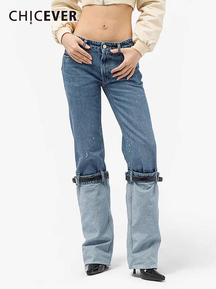 CHICEVERPatchworkBeltDenimPantsForWomenHighWaistStreetwearHit