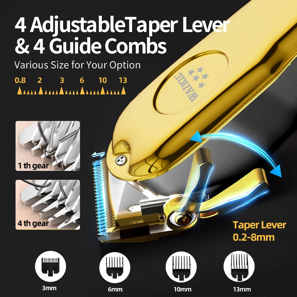 WAIKIL Professional Men's Electric Hair Clipper Three In One Shaver Oil Head Electric Push Shear USB Rechargeable Carving Shear 2