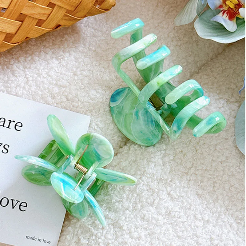 Korean New Design Blooming Turquoise Geometry Hair Clip Simple Plastic Shark Clip High Ponytail Headwear For Woman Girls
