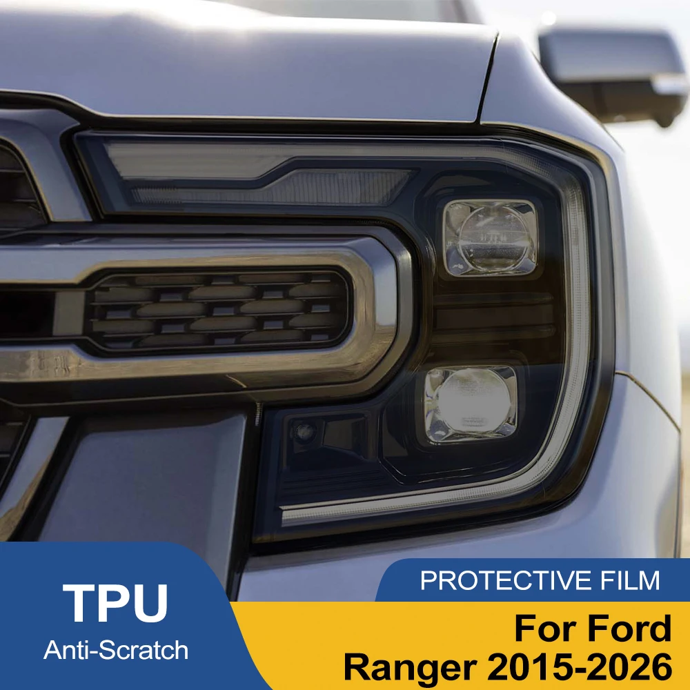 Für Ford Ranger 2015-2026 Rauchschwarz Vorgeschnittene Autoscheinwerfer-Schutzfolie Kratzfeste Hochglanz-Vinylfolie Auto-Zubehör