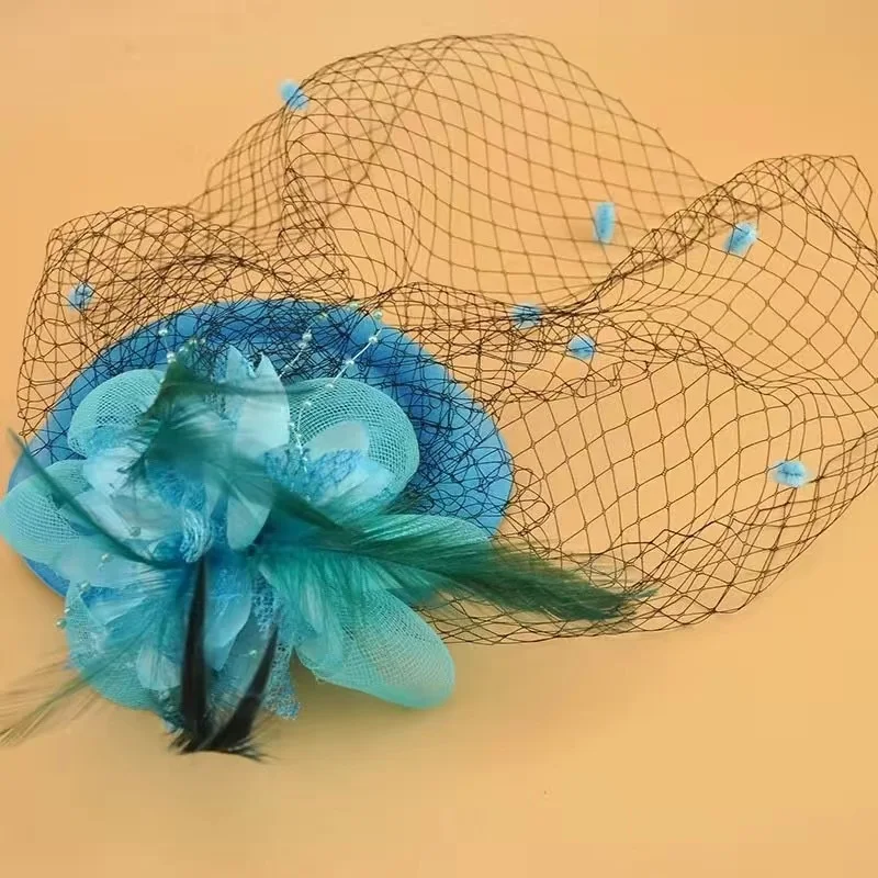 Baby Girl Vintage Flower Mesh Feather Hair Clip Child Fascinator Top Hat Clips Party Wedding Costume Cocktail Headwears