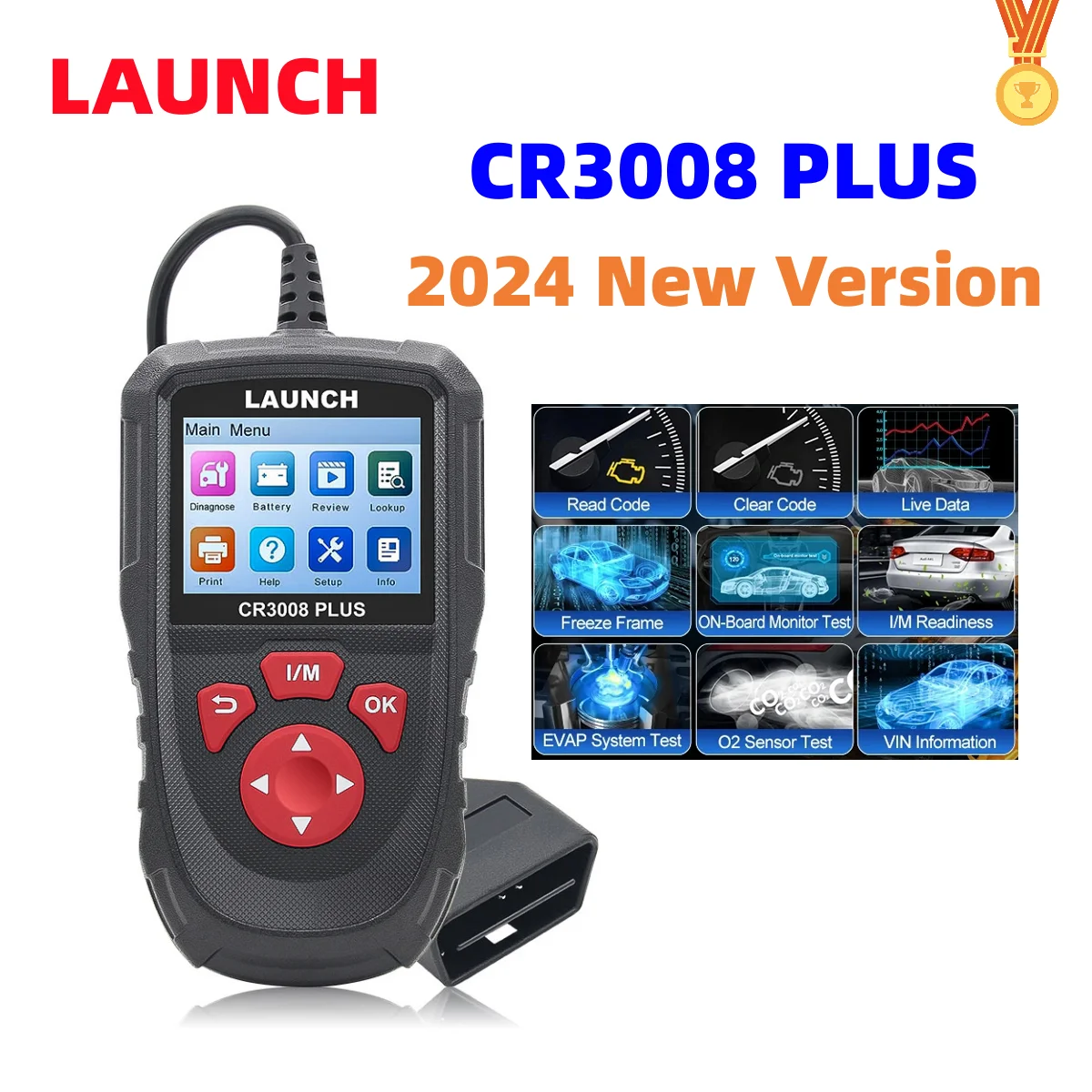 LAUNCH X431 CR3008 PLUS 전체 OBD2 진단 도구, 자동차 OBD OBD2 스캐너, 엔진 배터리 점검, 온라인 무료 업데이트