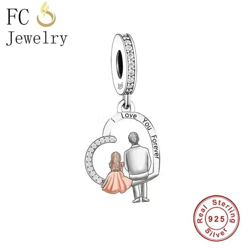 FC Jewelry Fit Original Charm Bracelet 925 Silver Dad Hero Father and Daughter Walk Together Bead For Making Father Day Berloque 2