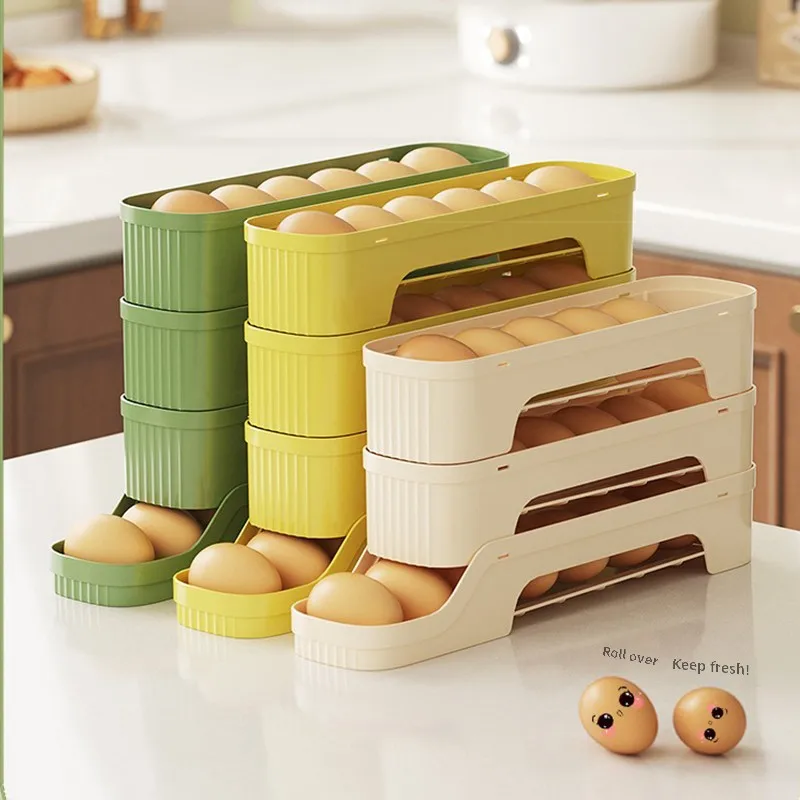 4Layers Fridge Egg Storage Box Automatic Rolling Eggs Holder Rack Ladder Style Refrigerator Eggs Dispenser Egg Organizer Holder 4