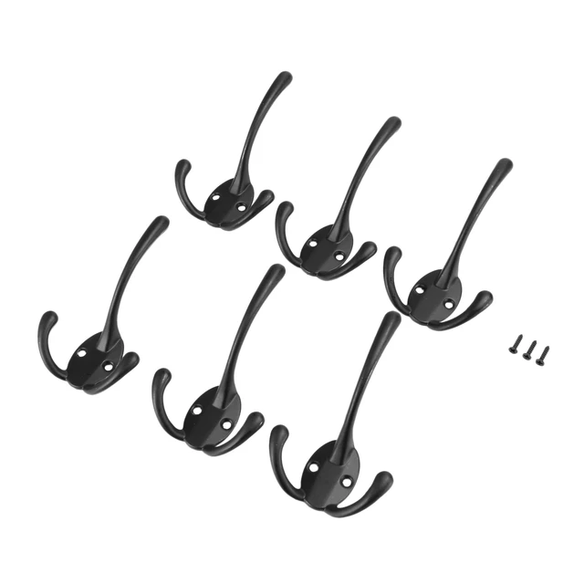 6PCS Big Heavy Duty Three Prongs Coat Hooks Wall Mounted with 12