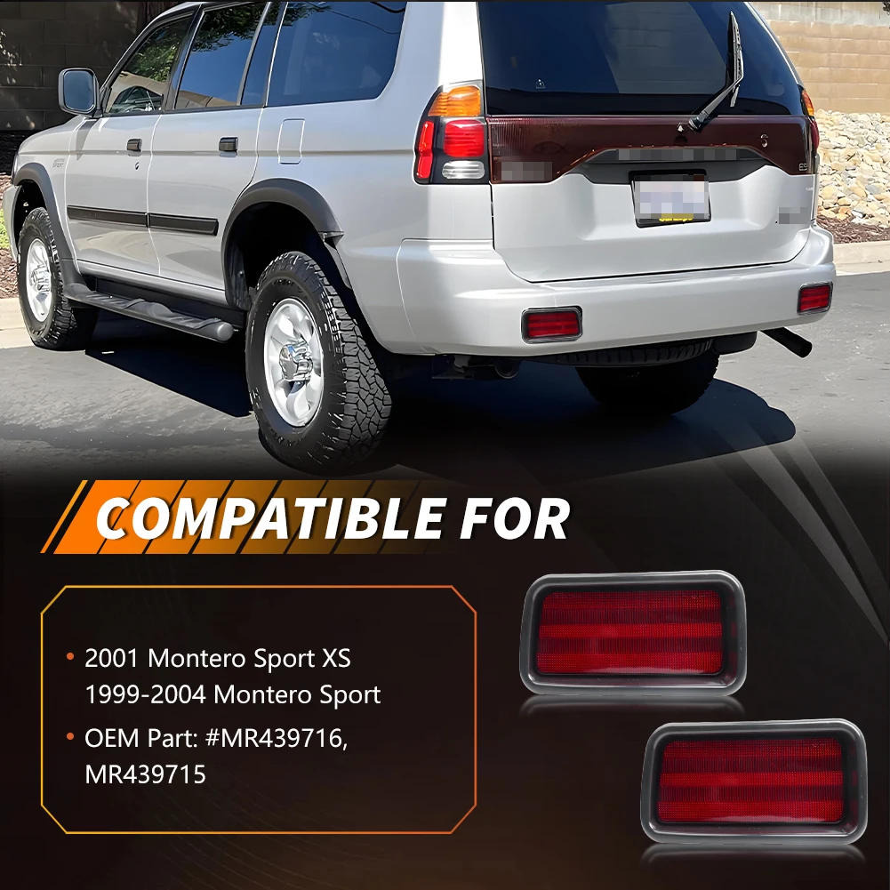 2PCS 후면 범퍼 반사판 라이트 하우징 1999 2000 2001 2002 2003 2004 Mitsubishi Montero Sport 전구/소켓 없음