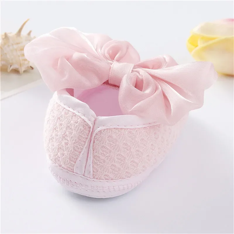 0-18months Toddler Girl Flat Shoes Spring Autumn Baby Girls Bowknot Soft Sole Anti Slip Crib Shoes + Lace Headband