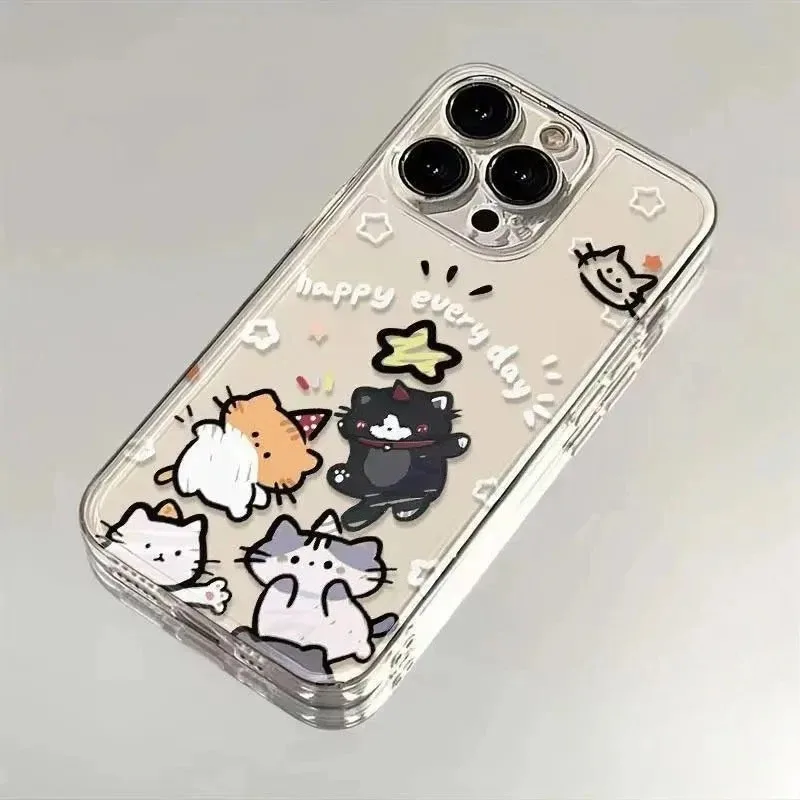 Adorable Cartoon Cat Star Clear Soft Phone Case – Decorative Back Cover
