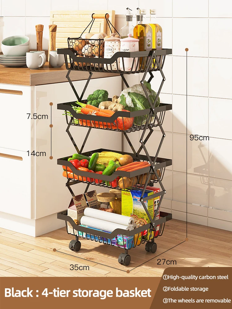 OKZEST Cesta de frutas delgada de 4 niveles, organizador de  frutas de alambre para aperitivos, cebolla, papa, frutas, verduras, estante  de almacenamiento con ruedas para espacio pequeño en la cocina, 
