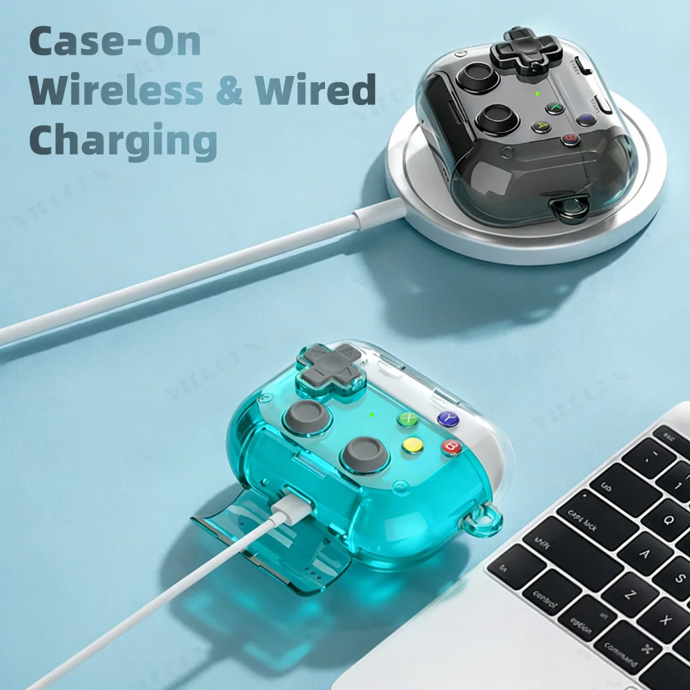 Transparent Gamepad Design Protective Headphones Case with Phone Holder Keychain