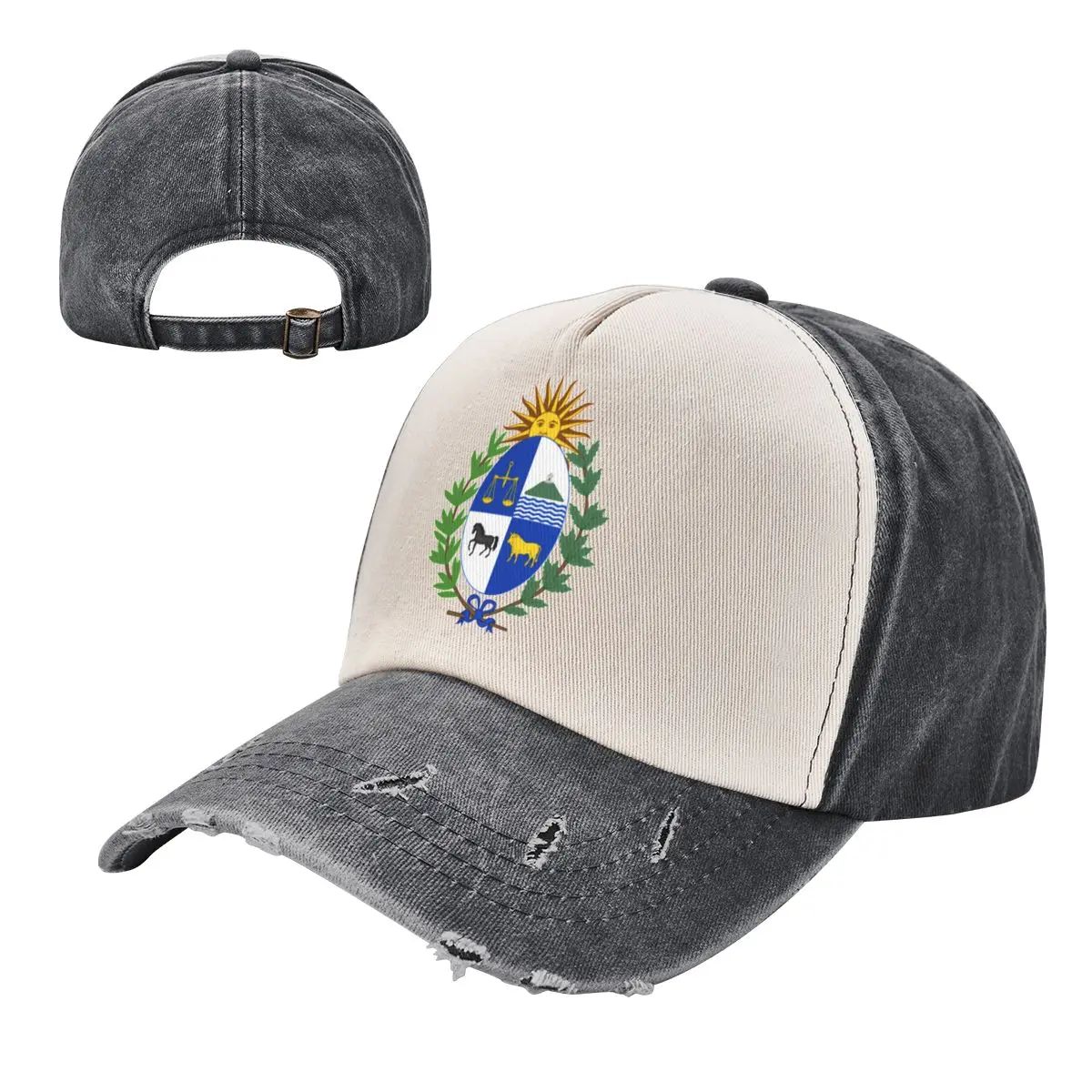 

Emblem Of Uruguay Color Blocking Distressed Baseball Cap Dad Hats Men Women Vintage Washed Cotton Trucker Adjustable Gift