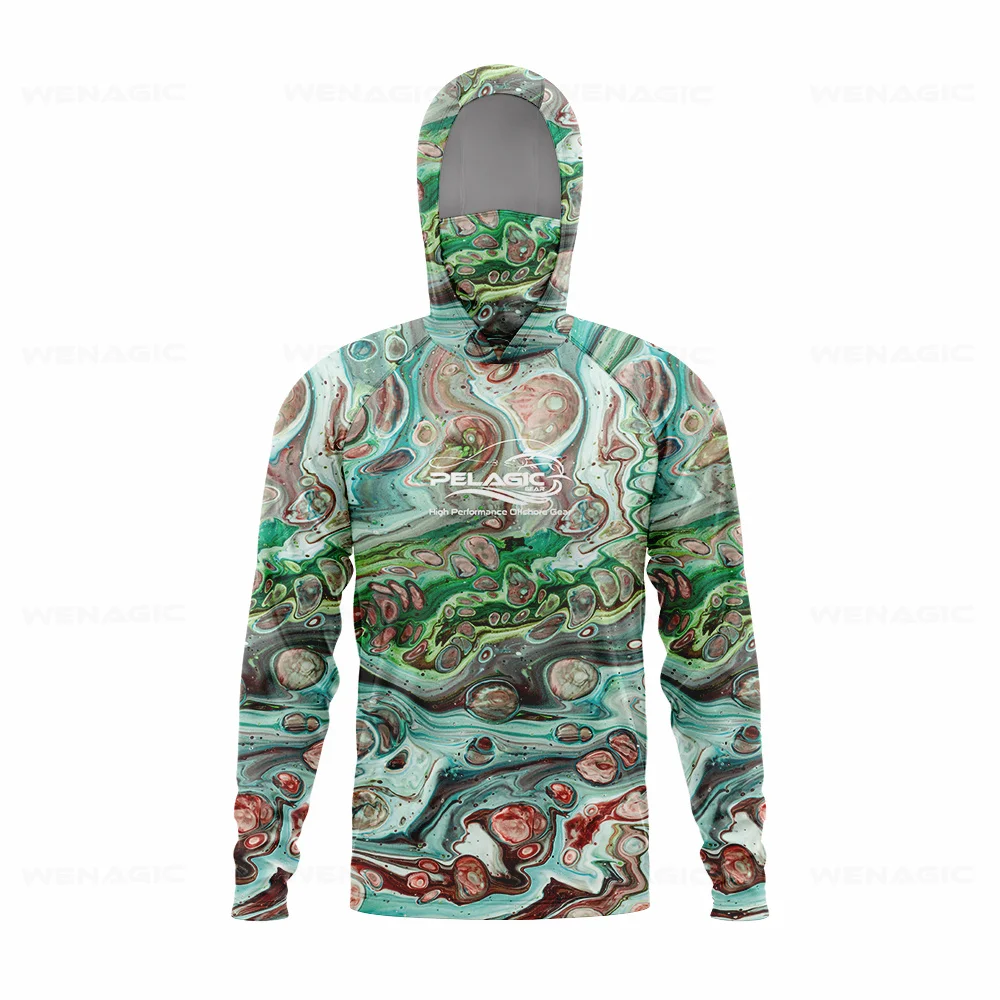 Men Hood Fishing Shirt long sleeve Fishing clothing Fishing t shirt uv protection Apparel