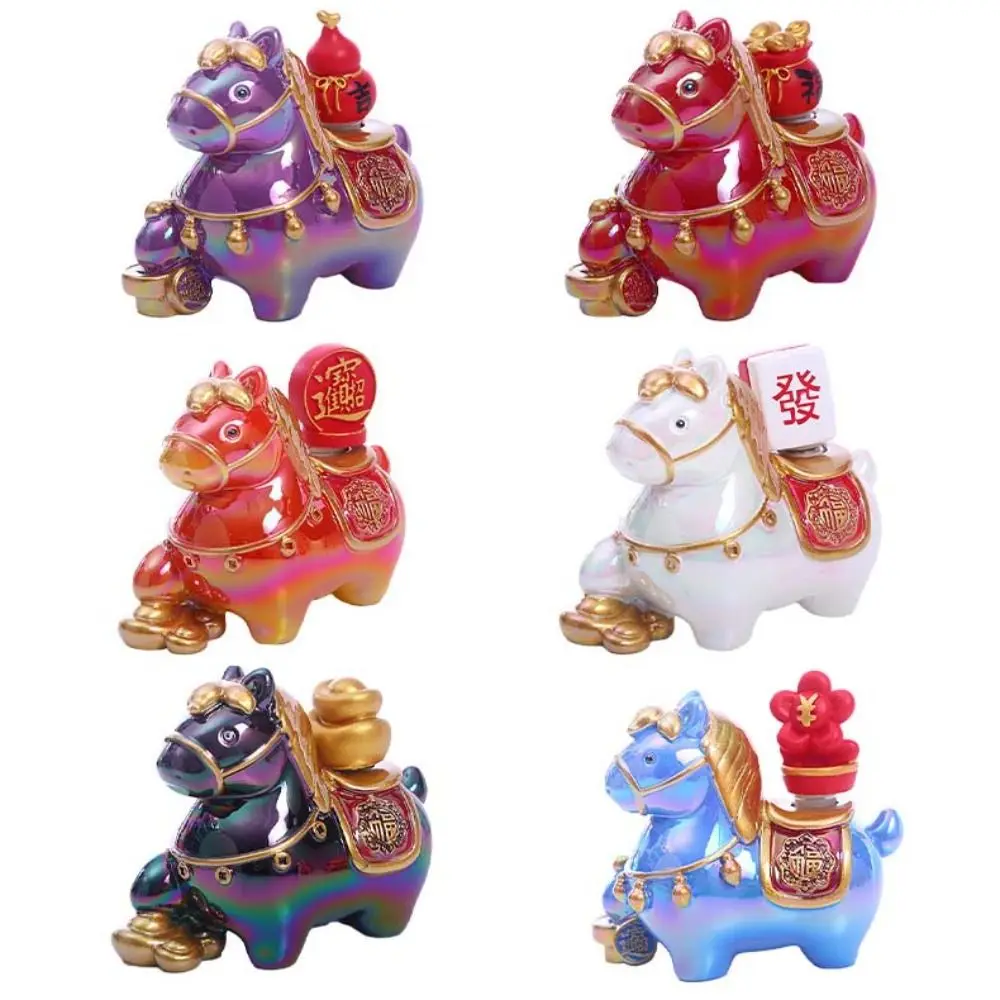 Kawaii Cute Pony Ornament Resin Horse Mascot Zodiac Horse Figurines Desktop Ornament Chinese style Horse Year Dolls