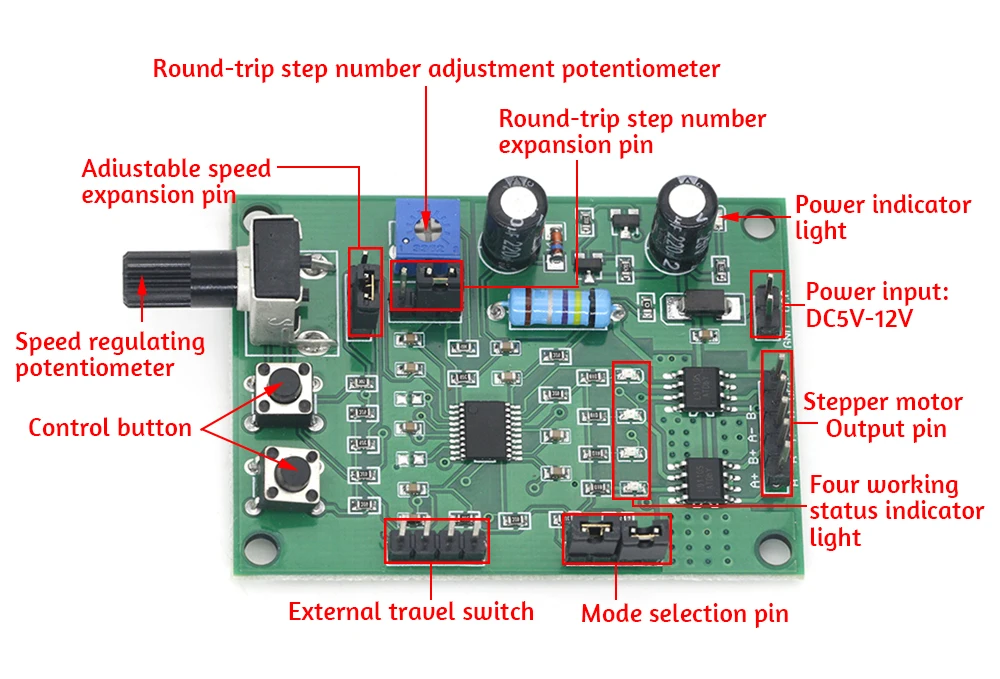 Description Picture 2 of itemDC 5V-12V 6V Stepper Motor Driver Mini 2-phase 4-wire 4-phase 5-wire Multifunction Step Motor Speed Controller Module Board