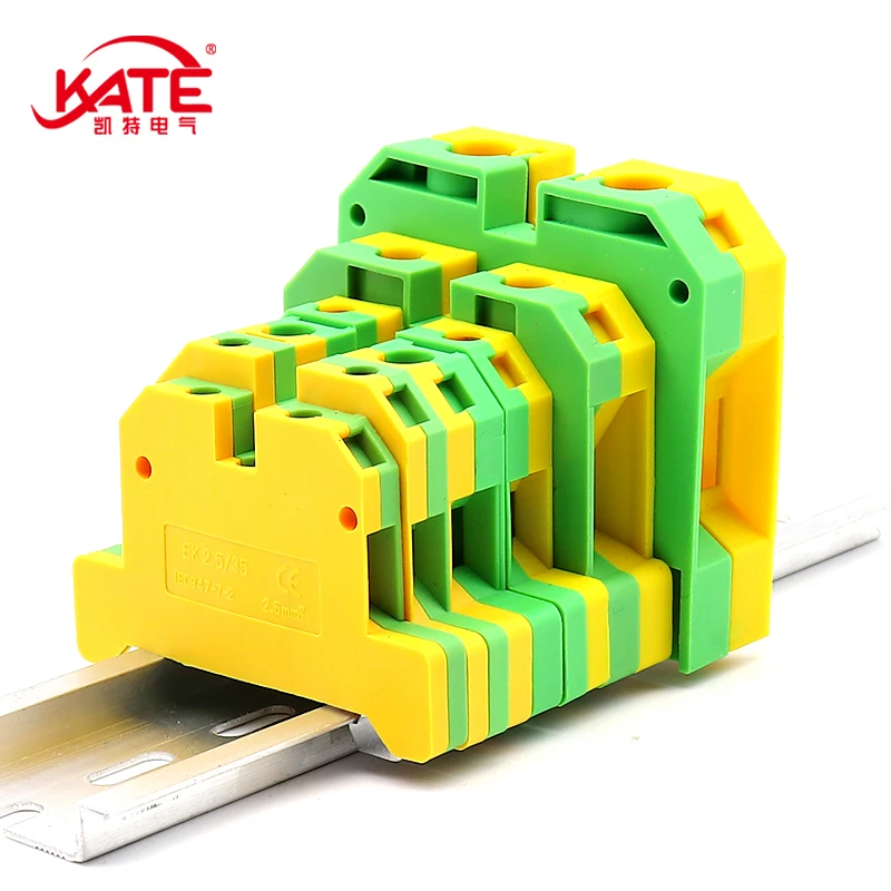 Quick Mount Ground Terminal, Conector de Fio Elétrico, DIN, Amarelo, Verde, SAK Rail Terminal Block, EK2.5, 4, 6, 10, 16, 35, 35, 1Pc