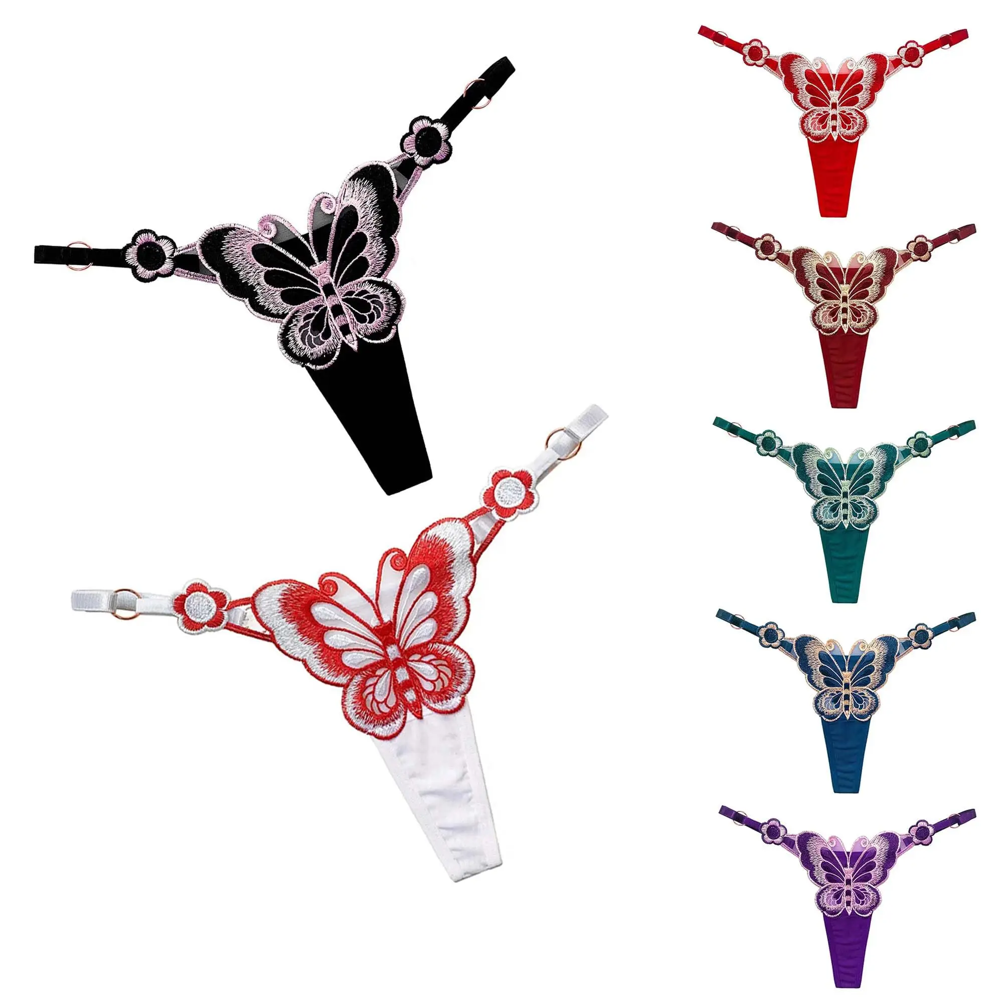 New Sexy Lace Thong Women Butterfly Low Waist Panties G strings Transparent Mesh Briefs Adjustable Waist Panties Culotte Femme