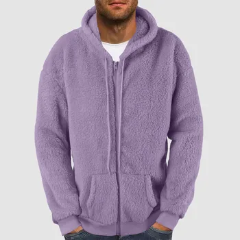 Men's Plush Sweatshirt Plus Size Casual Loose Zipper Hoodies With Pockets Solid Color Winter Warm Coat Tops Male Clothing 2024 2