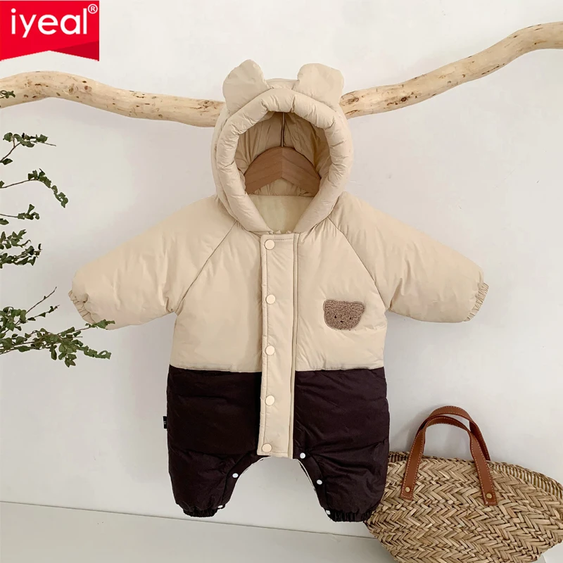 

IYEAL Winter Baby Boy Rompers Newborn Boy Warm Velvet Rompers Hooded Jumpsuit Windproof Snowsuit Outerwear