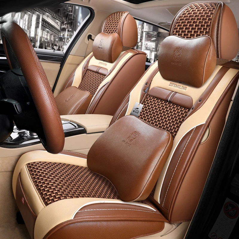 

Seat Covers Pu Leather Car Seat Cover Simple With Pillows Full Set Car Leather Multicolor Wholesale 9D Auto Car Save Universal