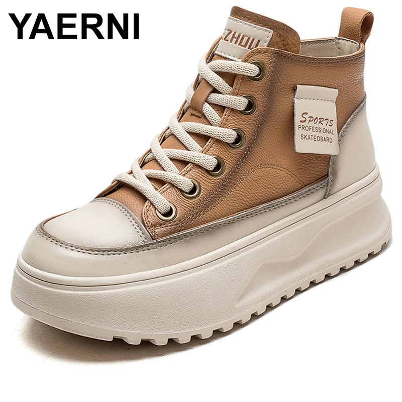 

Genuine Leather Chunky Platform Sports Shoes for Girls Flats Designer Elegant Casual Sneakers Women 2024 Comfortable Plus Size