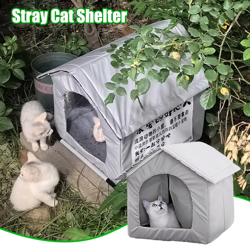 Outdoor Insulated Waterproof Cat Shelter with Moisture-Proof Base