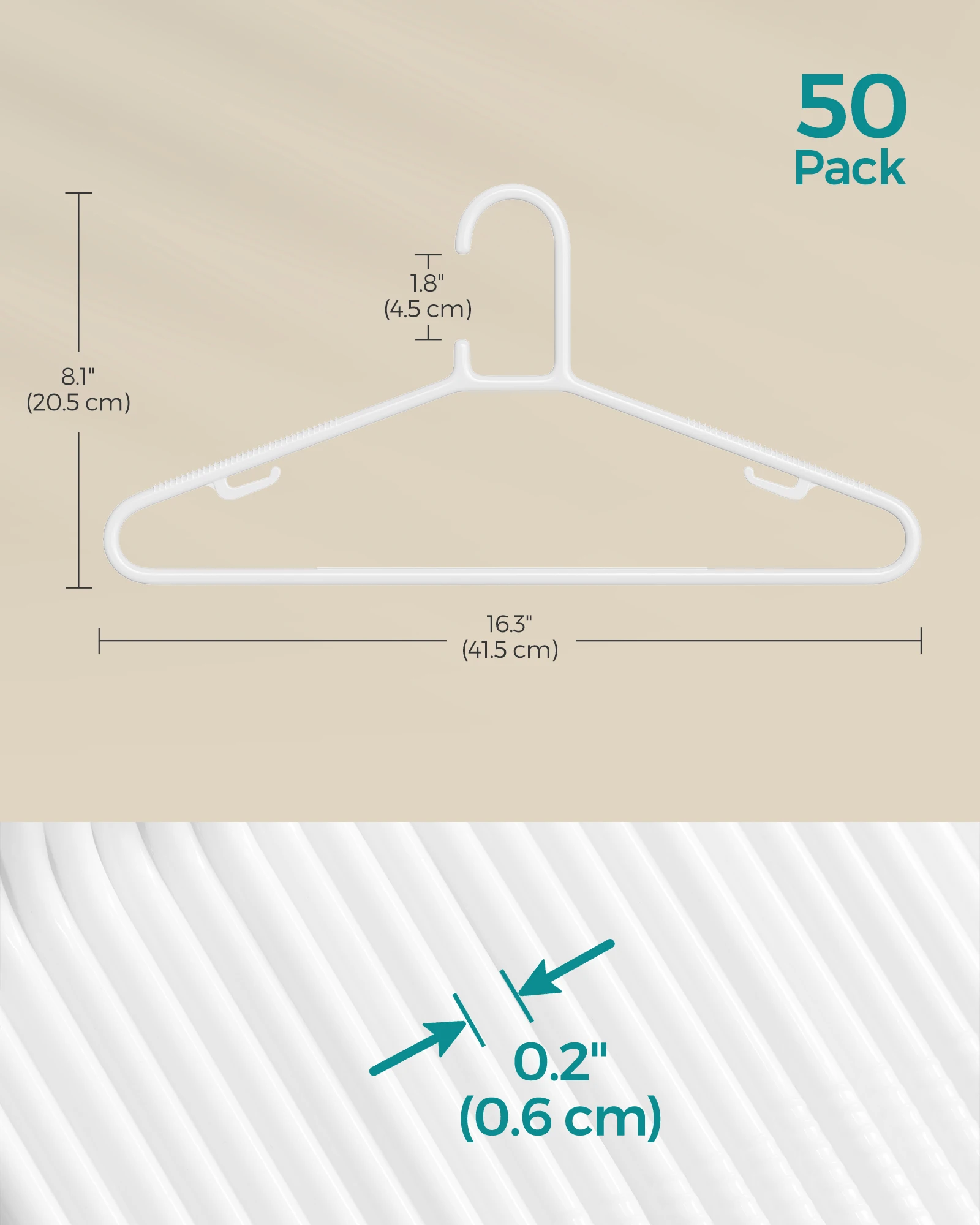 SONGMICS Plastic Hangers 50 Pack, Space-Saving Clothes Hangers, Lightweight Hangers, for Pants, Coats, Dresses 6