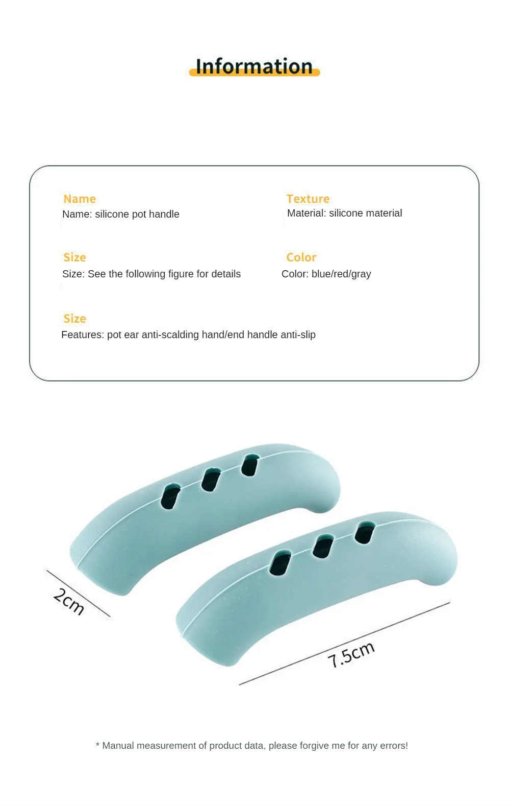 Description Picture 5 of item1~10PCS Silicone Pot Handle Cover Heat Insulation Covers Pot Ear Clip Steamer Casserole Pan Handle Holder Non-slip Kitchen Tool