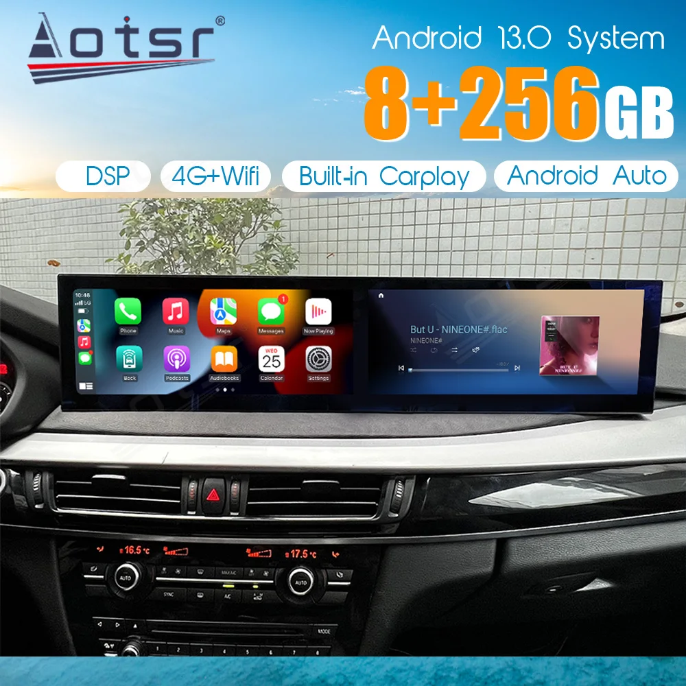 

12,3 "Android 13 для BMW X5 X6 2014-2017 двухэкранный Qualcom Автомобильный GPS-навигатор стерео радио Мультимедиа беспроводной Carplay WiFi