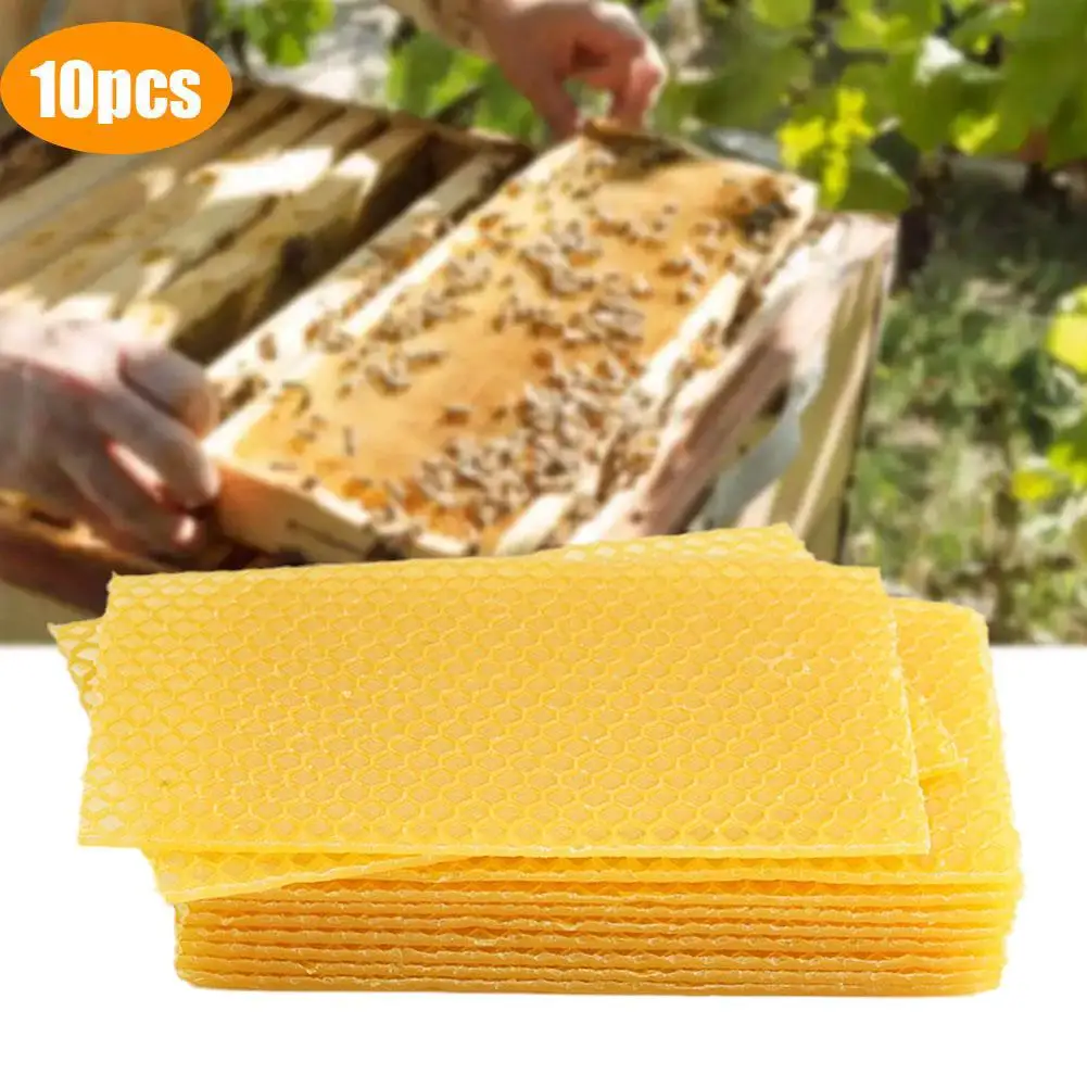 10Pcs Natural Beeswax Sheets Honeycomb Sheet Hive Cell Frame Wax Foundation for Candle Making Craft Beekeeping DIY Supplies