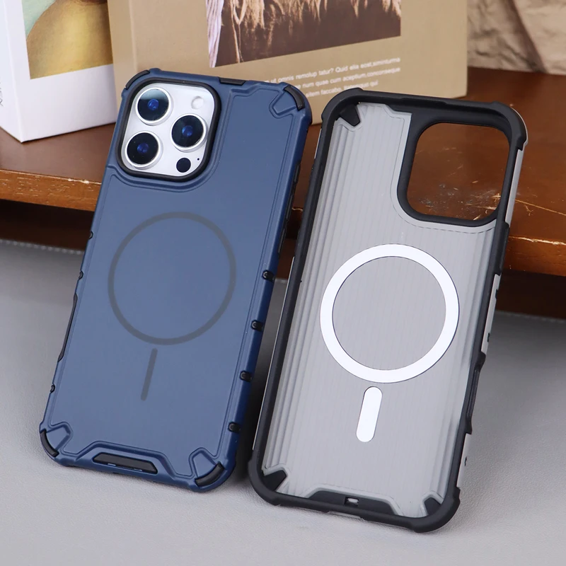 ELVEV Magnetic Anti-Drop Corrugated Texture Phone Case with Soft TPU Lens Protection