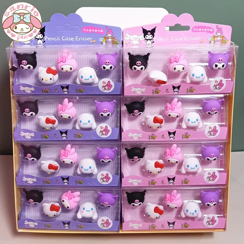 

Sanrio Pencil Cap Eraser 24pcs Cartoon Kuromi Hello Kitty Melody 3d Eraser Student Extender Protection Nib School Exam Prizes