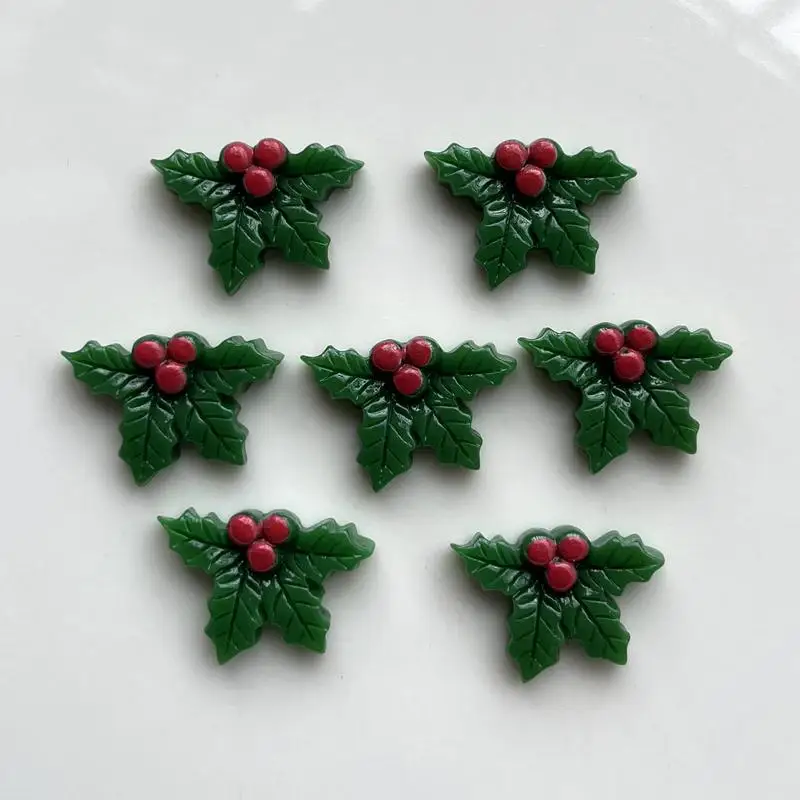 Resin Embellishments 10pcs Resin Christmas Holly Leaf Flat Back Cabochon Art Decoration Charm resin flatback 25x19mm