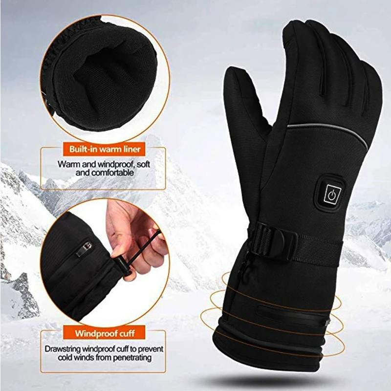 

4.5V Unisex Winter Windproof Electric Heated Gloves with Reflective Strip 3 Levels Rechargeable Heating Mittens Hand